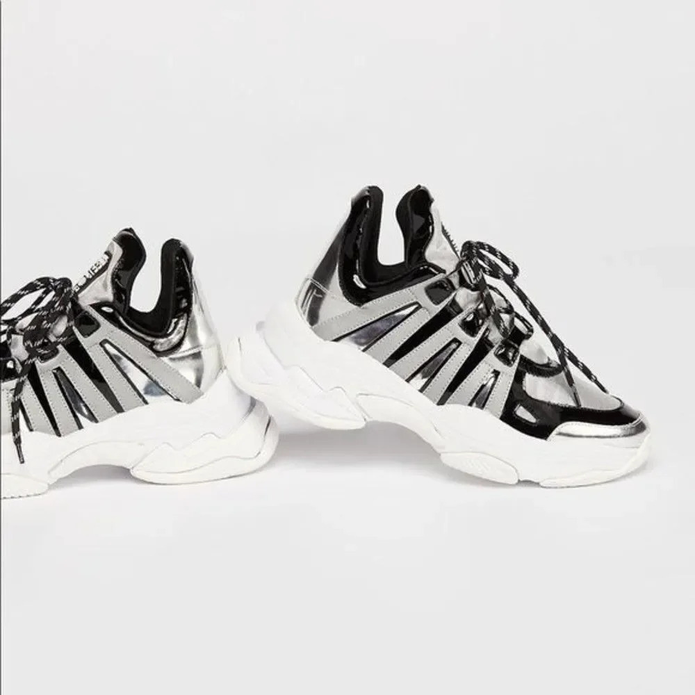 Jeffrey campbell sneakers Metallic Luxembourg Leather Lace Up Chunky Size 8 Gray - Picture 4 of 16